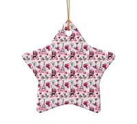 Paris Eiffel Tower France Print Star and Heart Shaped Holiday Ceramic Ornaments Christmas Tree Hanging Xmas Decor