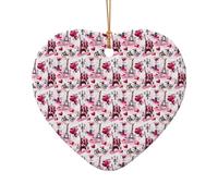 Paris Eiffel Tower France Print Star and Heart Shaped Holiday Ceramic Ornaments Christmas Tree Hanging Xmas Decor
