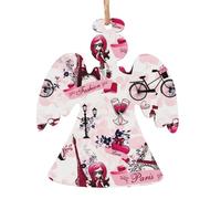 Paris Eiffel Tower France Printed Angel Shape Christmas Tree Pendants 2 Pcs, Lanyards Home Holiday Xmas New Year Party Decorations