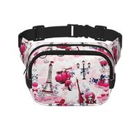 Paris Eiffel Tower France Square Double-Layer Waist Bag Mini Adjustable Waist Belt Bag Exercise Running Travel Hiking, Black, One Size