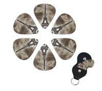 Paris Eiffel Tower Guitar Picks 6 Pack, 0.96mm Thickness Celluloid Bass Pick with Leather Guitar Pick Holder Keychain Abstract Art Pics Plectrum for Acoustic Electric Guitar, Ukulele, Bass