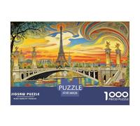 Paris Eiffel Tower Jigsaw Puzzles Puzzles for Adults Kids. 1000 Piece Bridge River Sunset Impossible Challenge Toy Educational Game Home Decoration for Educational Games Gifts 38x26cm/1000pcs