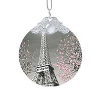 Paris Eiffel Tower Keepsake Glass Christmas Ornament 3.3 Inch Round Decorative Pendant With Elastic String