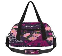 Paris Eiffel Tower Kids Overnight Duffle Bags for Girls Boys, Flower Pink Lightweight Sports Gym Bag for Kids，Small Overnight Weekender Carry on Travel Bags Dance Bag, Paris Eiffel Tower, 18.5L x 7.8W