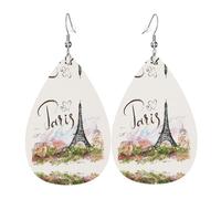 Paris Eiffel Tower Leather Earring For Women Teardrop Dangle Printed Fashion Accessories Daily Wear Party