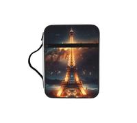 Paris-Eiffel-Tower-Light Bible Cover Case with Handle, Water-Resistant Oxford Fabric Bible Bag Organizer with Zipper Pockets for Church