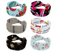 Paris Eiffel Tower Love Red Lips Pattern Fashion Wide Headband, 6 Pack Headbands for Women, Cross Elastic Head Wrap, Sweat Sport Workout Turban Headband