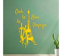 Paris Eiffel Tower Oh la la Bon Voyage Engraving Stickers Do not Damage the wall Surface 35x45.2cm Yellow