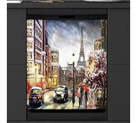 Paris Eiffel Tower Oil Painting Dishwasher Magnetic Cover Kitchen Decor Cute Front Dishwasher Refrigerator Magnetic Cover Sticker Appliance Decorative Cover 23 x 26 Inches