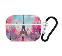 Paris Eiffel Tower Painting Headphone Case Compatible with AirPods Pro PC Shell Carrying Case with Keychain White-style