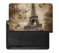 Paris Eiffel Tower Passport Holder with 3 Card Slots, Portable PU Leather Travel Wallet, Slim Protective Cover for Passport, ID, Credit Cards