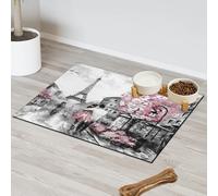 Paris Eiffel Tower Pet Feeding Mat for Cat Dog Water Bowl Food Mats Eiffel Tower Street View Pet Feeding Mats Absorbent Nti-Slip Contain Spills Protects Floors Placemat 30.4 x 50.8 cm