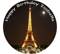 PARIS EIFFEL TOWER Premium Quality Edible Large 7.5 Inch Round Icing Cake Topper - Text can be Customizable - Make Celebrations Memorable with Our Charming Cake Toppers FRANCE FRENCH LOVE D1