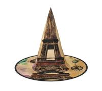Paris Eiffel Tower Print Carnival Halloween Witch Hat Costume Accessory Foldable Cap Party Masquerade Decor