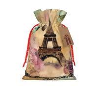 Paris Eiffel Tower Print Christmas Drawstring Holiday Candy Bag Xmas Sacks Reusable Wrapping Bags Party Favor