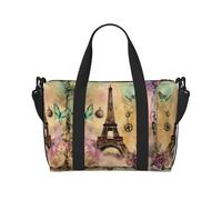 Paris Eiffel Tower print Gym Bag for Women, Weekender Overnight Bag,Personal Item Bag, shoulder Bag for Women Men, Black, One Size