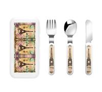 Paris Eiffel Tower Print Knife,Fork and Spoon Stainless Steel Flatware Set, Birthday Party Kitchen Utensils