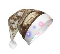 Paris Eiffel Tower Print Santa Hat With Led Lights, Funny Christmas Hats For Adults For New Year Holiday Party Supplies