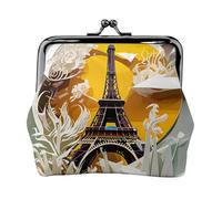Paris Eiffel Tower print Small Pouch Kiss Lock Coin Purse for Women Coin Change Purse, Credit Card Wallet