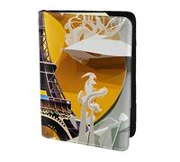 Paris Eiffel Tower Print Stylish Men Women 5.5 Inch Passport Travel Document Wallet For Secure Storag, Black, One Size