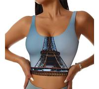 Paris Eiffel Tower Print Women's Sports Vest Lightweight and Breathable Workout Fitness Fashion Top Black