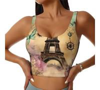 Paris Eiffel Tower Print Women's Sports Vest Lightweight and Breathable Workout Fitness Fashion Top Black