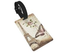 Paris Eiffel Tower Printed Luggage Tags with Wrist Strap,Name Id Label for Suitcase,Airplane Travel Essentials