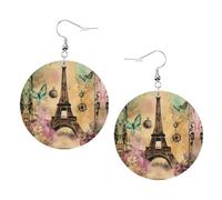 Paris Eiffel Tower Printed Round Earrings For Women, 1 Pair Lightweight Leather Pierced Earrings Set Trendy Jewelry Gifts For Women Girls