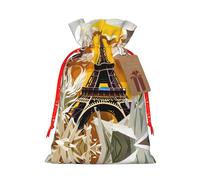 Paris Eiffel Tower Printing Christmas Bag With Drawstring Closure, 4.7x6.9 In For Christmas Party Birthday Gift Wrapping