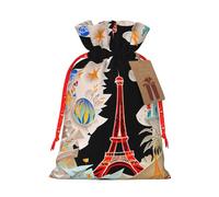 Paris Eiffel Tower Printing Christmas Bag With Drawstring Closure, 4.7x6.9 In For Christmas Party Birthday Gift Wrapping