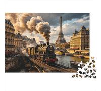 Paris Eiffel Tower Puzzles for Elderly 1000Pc Recyclable Paper Vintage Train Puzzle for Adults Interesting Family Game Props Party Game Props for Home 38x26cm/1000pcs