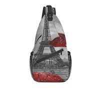 Paris Eiffel Tower Red Umbrellas Sling Backpack Chest Crossbody Bag Casual Daypack for Men Women