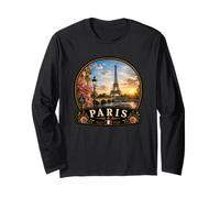 Paris Eiffel Tower River Seine Floral Long Sleeve T-Shirt