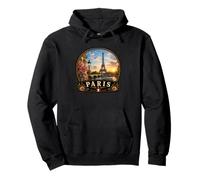 Paris Eiffel Tower River Seine Floral Pullover Hoodie