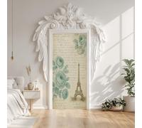 Paris Eiffel Tower Rose Watercolor Door Sticker 86x200 cm, Retro France Landmark Romantic Door Wallpaper, Self-Adhesive Decals Waterproof PVC Stickers for Bedroom Office Decor
