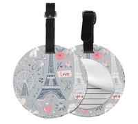 Paris Eiffel Tower Round Luggage Tag 4PCS Romantic City PU Leather Travel Bag Tag ID Labels Name Card Holder wtih Buckle for Luggage Suitcase Backpacks