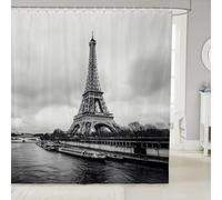 Paris Eiffel Tower Shower Curtain,Romantic French Style Bathroom Curtains for Kids Girls Boys,Famous Architecture Shower Curtains 12 Hooks Suits for Bathtub,72"W x 78"L,Dark White Grey