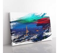Paris Eiffel Tower Skyline V2 Modern Canvas Wall Art Print Ready to Hang, Framed Picture for Living Room Bedroom Home Office Décor, 60x40 cm (24x16 Inch)