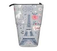 Paris Eiffel Tower Standing Pencil Case Romantic City Pen Pouch Holder Telescopic Pencil Bag Pop Up Cosmetics Bag Stationery Organizer for School Office Travel