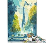 Paris Eiffel Tower Street Scene Puzzle 1000 Piece Adult Jigsaw Puzzle Wooden Puzzles for Adults Teenagers Teenager Man Woman Gift 1000pcs (75x50cm)