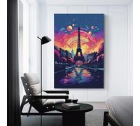 Paris Eiffel Tower Sunset Art Print Artwork for Living Room for Rustic Farmhouse Bathroom Deco Bedroom Canvas 12x18inch(30x45cm)