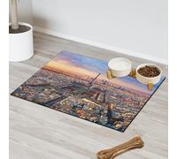 Paris Eiffel Tower Sunset Pet Feeding Mat for Cat Dog Water Bowl Food Mats Paris Print Pet Feeding Mats Absorbent Nti-Slip Contain Spills Protects Floors Placemat 40.6 x 60.9 cm