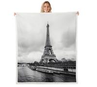 Paris Eiffel Tower Throw Blanket,Romantic French Style Fleece Blankets for Kids Girls Boys Room Decor,Famous Architecture Sherpa Blanket,for Chair/Sofa,50"×60",Dark White Grey