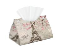 Paris Eiffel Tower Tissue Box Cover Eiffel Tower Cherry Blossom Pu Leather Tissue Holder Long Decorative Organizer For Office Car Home Bathroom Napkins and Facial Dispenser