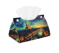 Paris Eiffel Tower Tissue Box Cover Starry Night Pu Leather Tissue Holder Long Decorative Organizer For Office Car Home Bathroom Napkins and Facial Dispenser