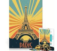 Paris Eiffel Tower Vintage Poster 1000 Piece Jigsaw Puzzles for Teenagers Jigsaw Reason Skill Toy Shared Fun Tight Cut Wall Art Decor (38x52cm)