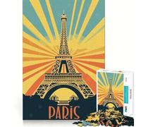 Paris Eiffel Tower Vintage Poster Jigsaw for Teenagers 1000 Pieces Memory Boost Relaxing Fun Pattern Assembly (38x26cm)