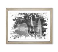 Paris Eiffel Tower Vol.3 V4 Modern Framed Wall Art Print, Ready to Hang Picture for Living Room Bedroom Home Office Décor, Oak A4 (34 x 25 cm)