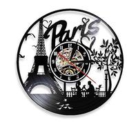 Paris Eiffel Tower Wall Decor France Skyline Vinyl Record Wall Clock Paris City Of Love Tourist Gift Living Room Wall Clock Without LED