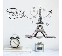 Paris Eiffel Tower Wall Stickers Creative Airplane Hearts Design Wallpaper Removable PVC Wall Art Decals Self-Adhesive Vinyl Sticker for Bedroom Living Room Study Office Home Decor